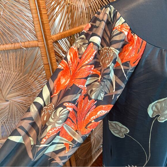 RARE Retro Exclusive of Ornamentation Tiger Lily Green Maxi House Dress Large - Picture 5 of 7